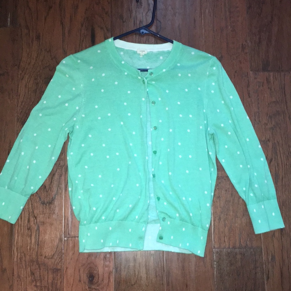 JCrew mint polka dot cardigan